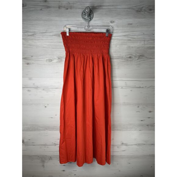 LOFT Skirt Womens Large Orange Smocked Waist Maxi 100% Cotton Summer Flowy Beach - Picture 1 of 7